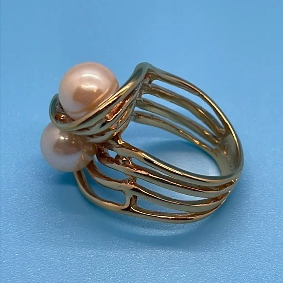 Gold & pearl swirl ring Sz 5 - Picture 5 of 8